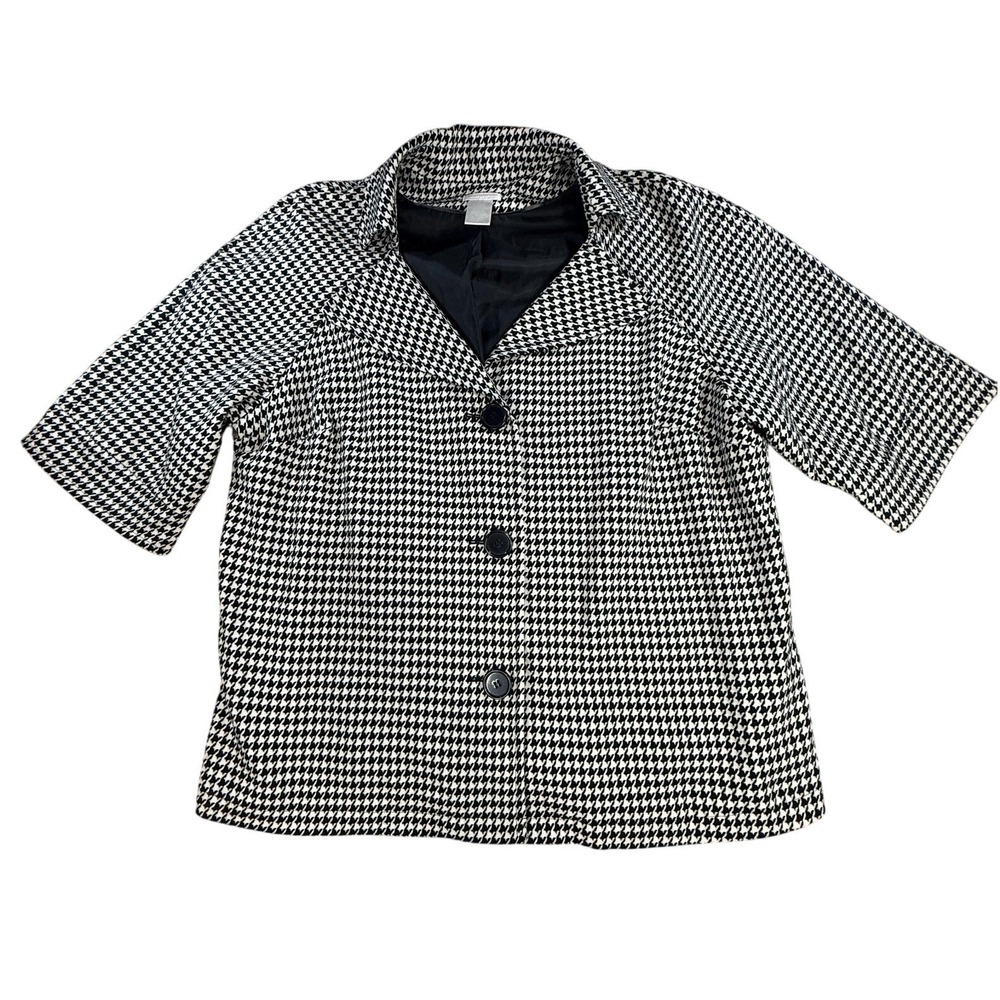 Worthington Womens Petite 14 Black White Houndstooth 3 Button Career Blazer